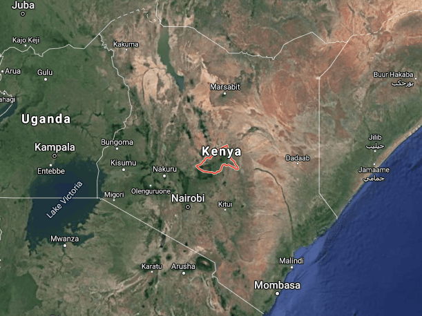 A map of Meru County, Kenya.